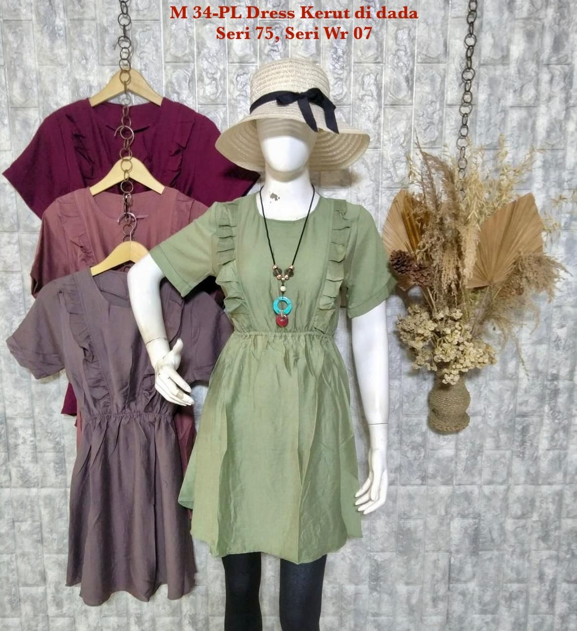 M 34-PL Dress Kerut di dada